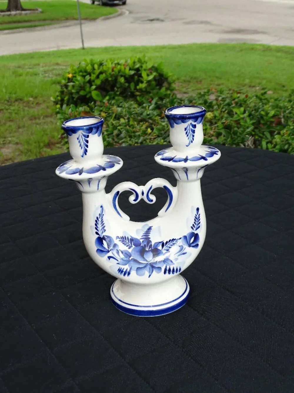 Blue and White Floral Double Taper Candleholder Russian